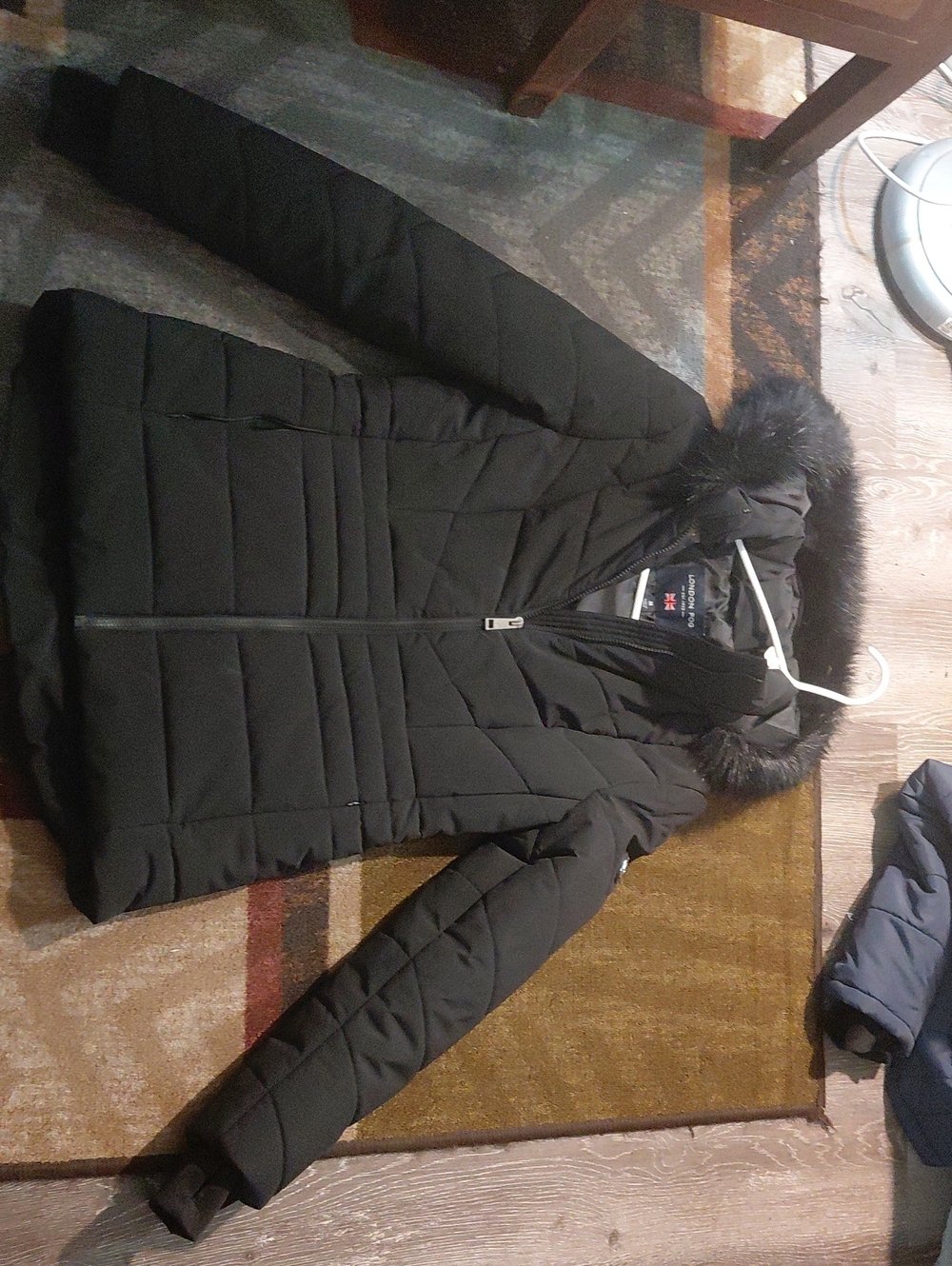 London Fog Black Quilted Puffer Coat with Faux Fur Hood